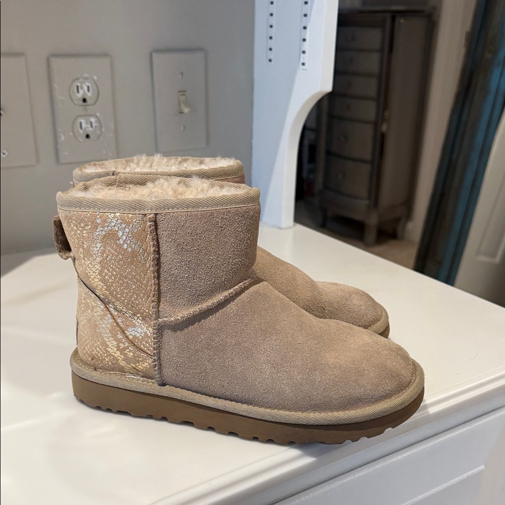 UGG Tan Kids Boots with Patterned Detail